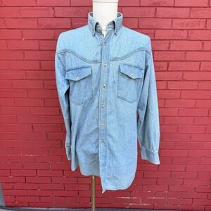 Just Wester Denim Shirt Mens Medium Long Sleeve Button Up Western Cowboy Rodeo‎